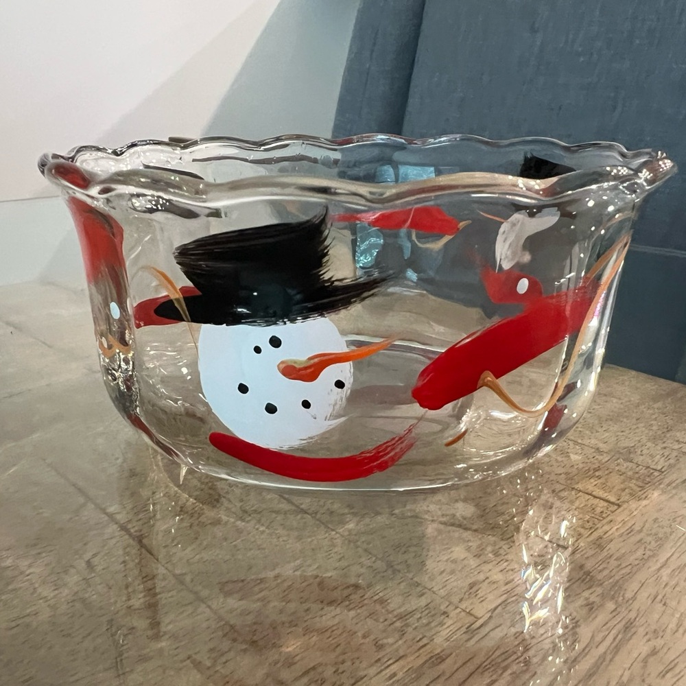 Festive Snowman Glass Bowl